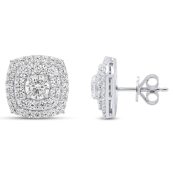 Nova Star(R) Lab Grown Diamond Double Halo Cushion Stud Earrings - image 