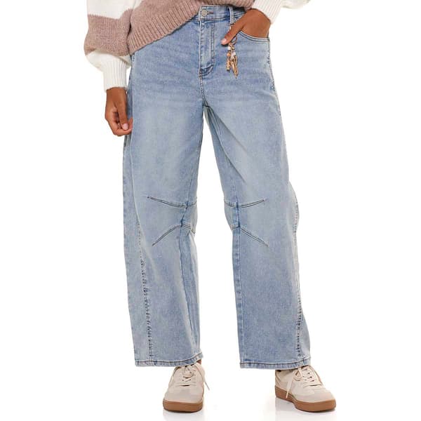 Juniors No Comment Classic Barrel Leg Jeans with Charm Keychain