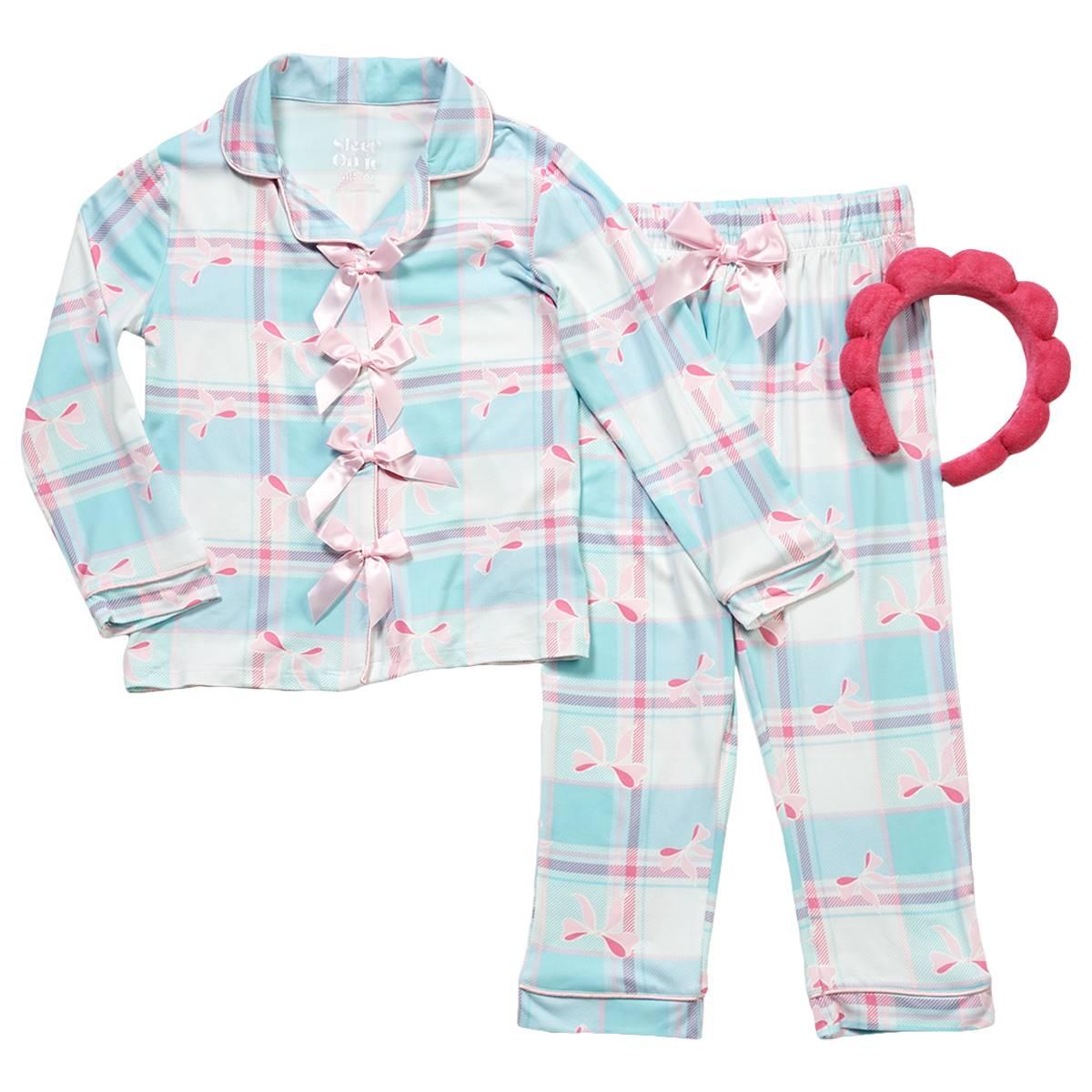 Girls (4-6x) Sleep On It® 3pc. Plaid & Bow Pajama Set