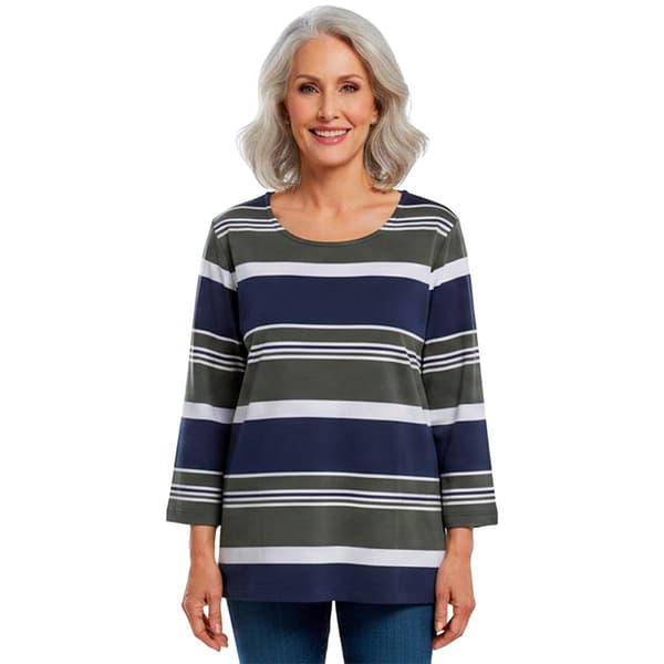 Petite Hasting & Smith 3/4 Sleeve Stripe Button Detail Tee