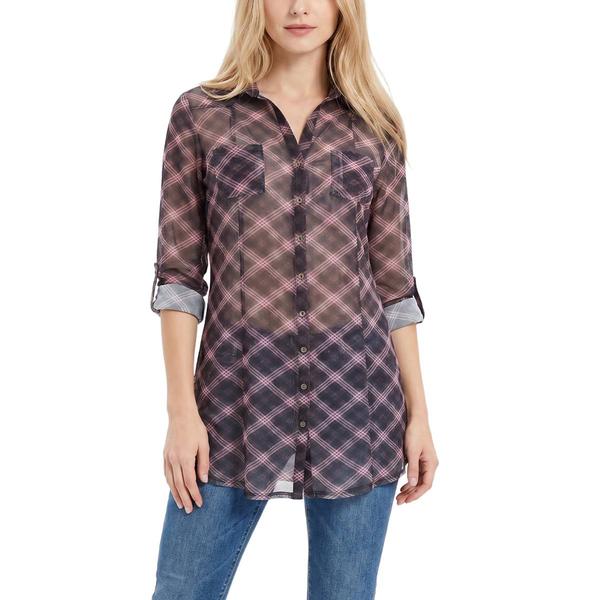 Womens NY Collection 3/4 Sleeve Printed Mesh Tunic Plaid - image 