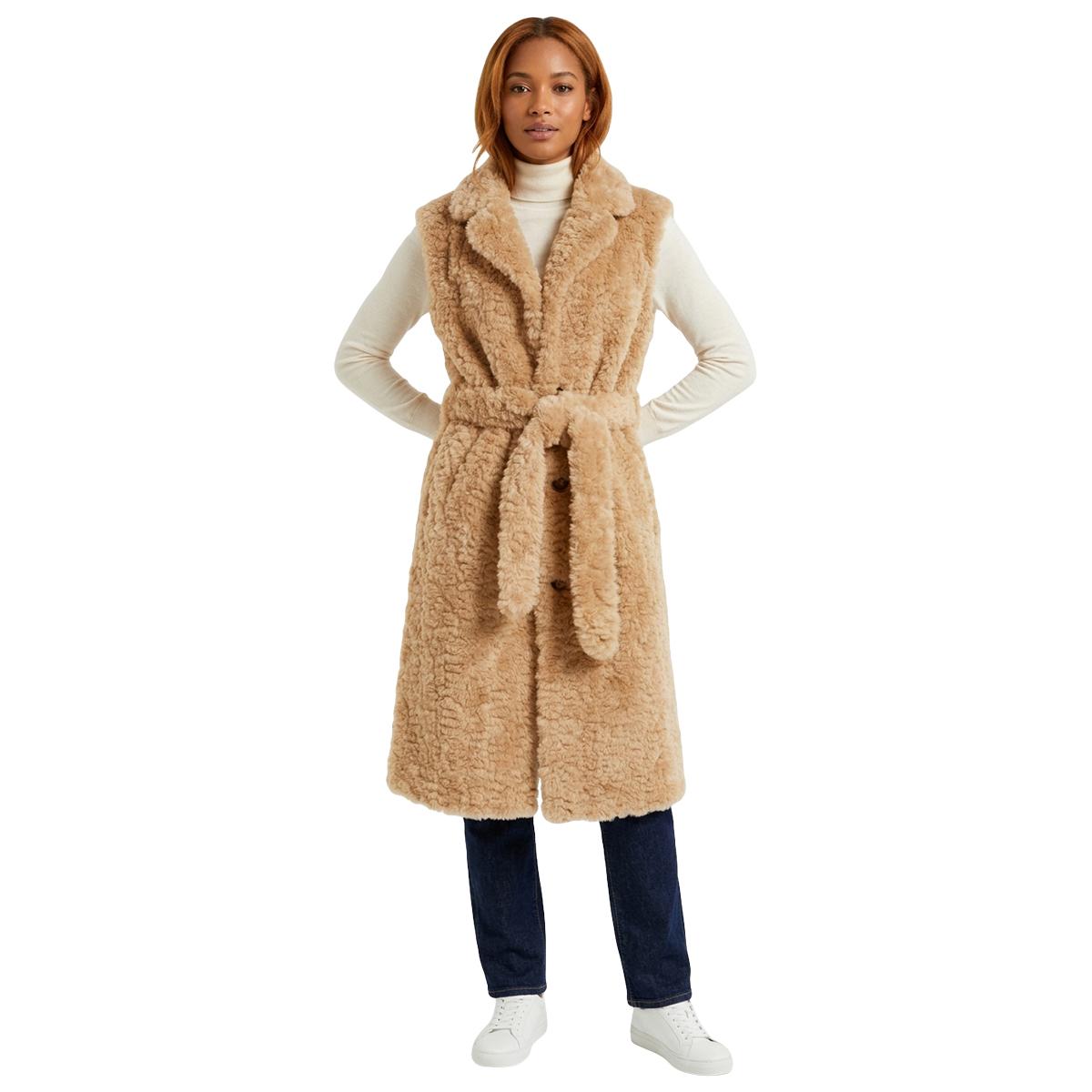Womens Modena Faux Curly Faux Lamb Long Vest with Belt
