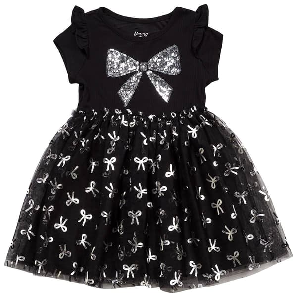 Girls &#40;4-6x&#41; Nannette Ribbed Sequin and Foil Bow Tutu Dress - image 
