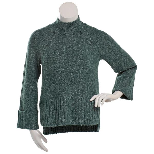Juniors Pink Rose Jersey Step Hem Mock Neck Cuff Sleeve Sweater - image 