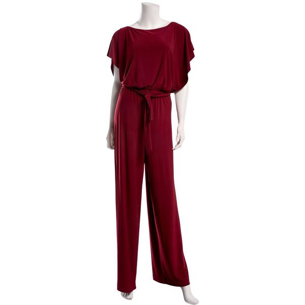 Womens Emma & Michele Blouson Self Tie Belt Solid Jumpsuit - image 