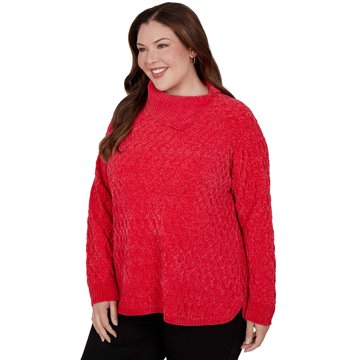 Plus Size Hearts of Palm Wrapped in Rubies Cable Knit Sweater