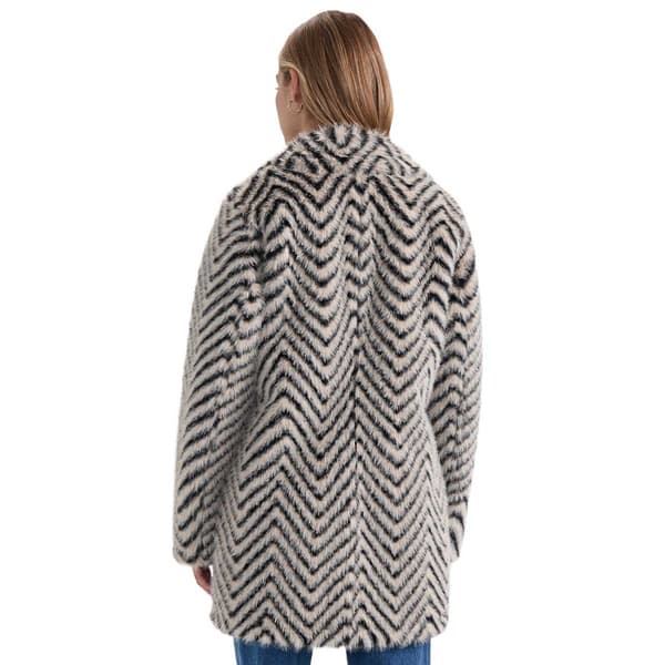 Womens Ellen Tracy Faux Fur Chevron Jacket