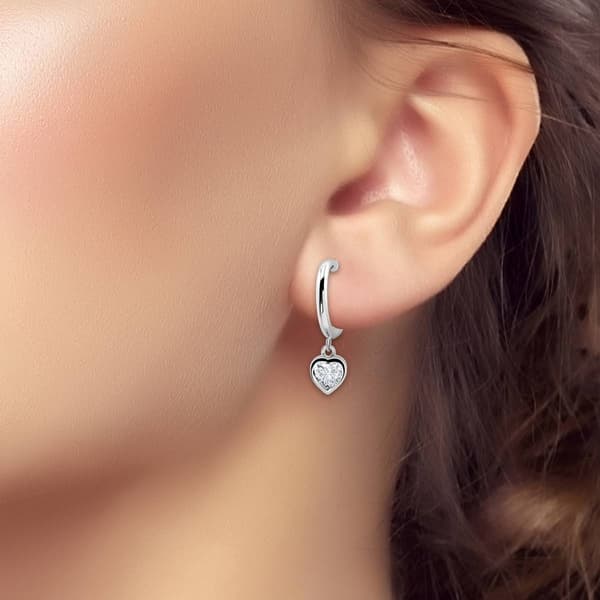 Designs by FMC Sterling Silver Bezel Heart CZ Drop Hoop Earrings