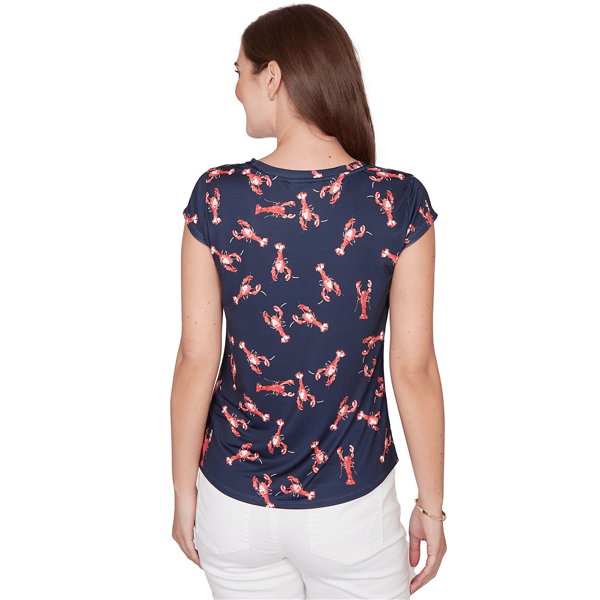 Womens Emaline Sapphire Serenade II Cap Sleeve Lobster Tee