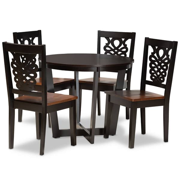 Baxton Studio Salida 2-Tone Dark/Walnut Brown Wood 5pc Dining Set