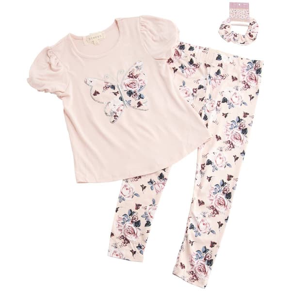 Girls &#40;4-6x&#41; BTween&#40;R&#41; Butterfly Puff Sleeve Top & Rose Legging Set - image 