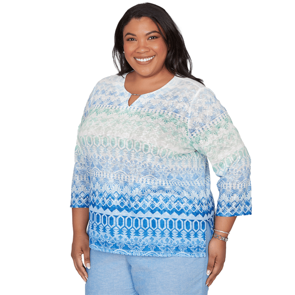 Plus Size Alfred Dunner Caribbean Blues Keyhole Neck Ombre Blouse