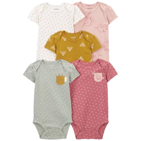 Baby Girl &#40;NB-24M&#41; Carters&#40;R&#41; 5pk. Ditsy Bees & Koala Bodysuits - image 