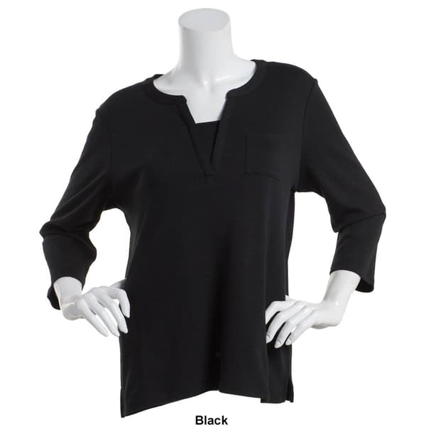 Womens Hasting &amp; Smith 3/4 Sleeve Banded Jewel Neck 2Fer Tee