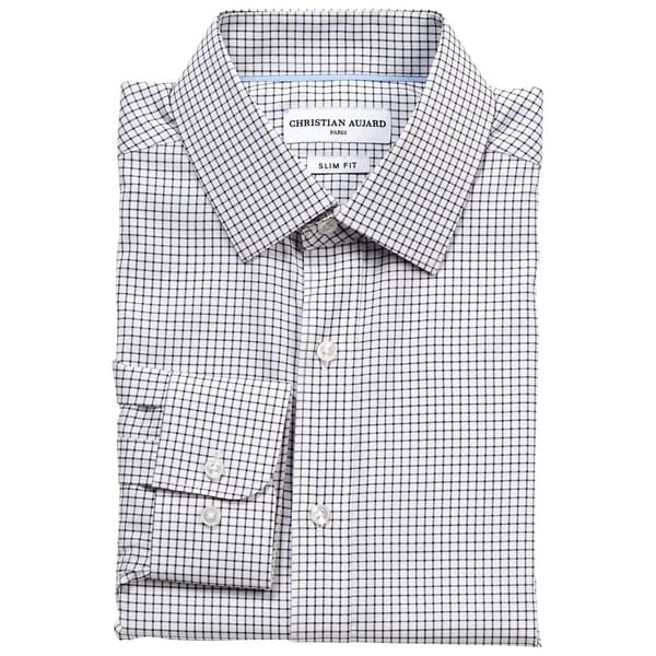 Mens Christian Aujard Slim Fit Plaid Dress Shirt - White/Black - image 