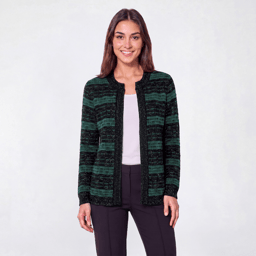 Womens Kasper Long Sleeve Textured Stripe Cardigan