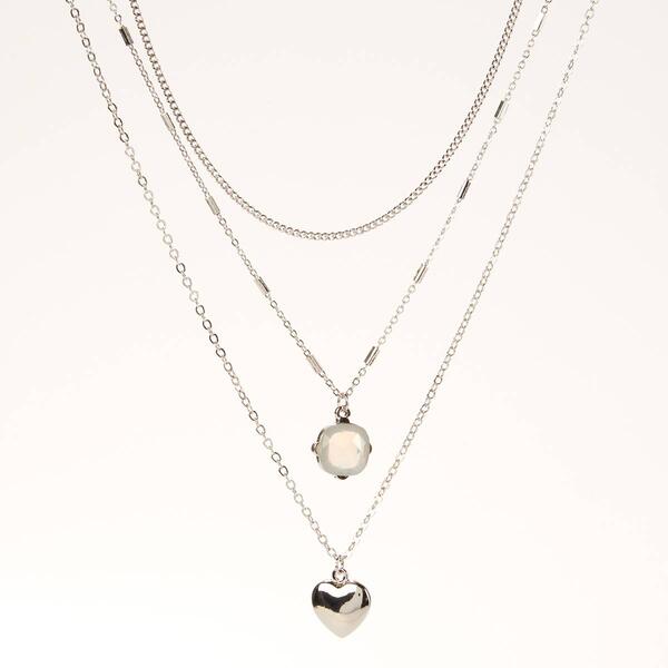 Ashley 3pc. Rhodium-Tone Heart Charm Necklace Set - image 