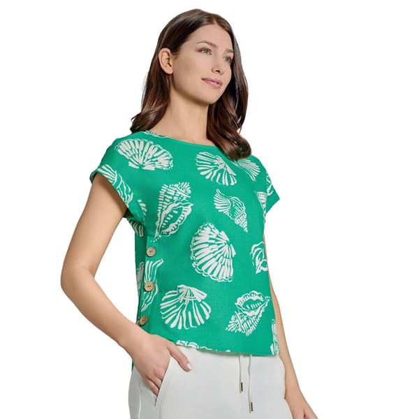 Womens Jones New York Short Sleeve Side Button Seashell Blouse