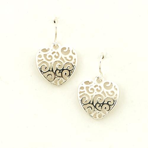 Freedom Nickel Free Silver Scroll Heart Earrings
