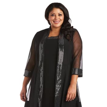 Plus Size R&M Richards Chevron Metallic Jacket Dress