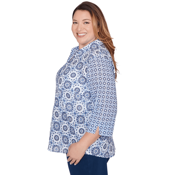 Plus Size Alfred Dunner Mykonos Geometric Button Front Blouse