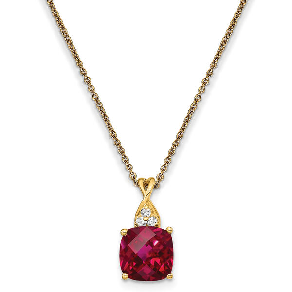 14k Yellow Gold Ruby Diamond Necklace - image 