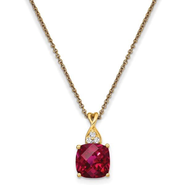 14k Yellow Gold Ruby Diamond Necklace - image 