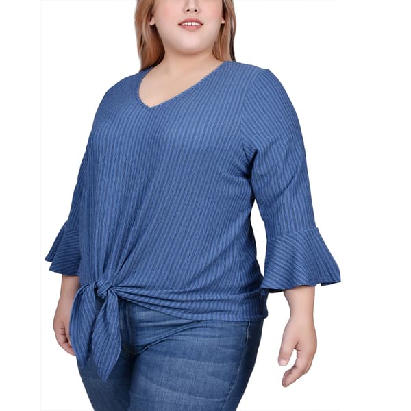 Plus Size Ny Collection 3 4 Ruffle Cuff Sleeve Stripe Knit Blouse