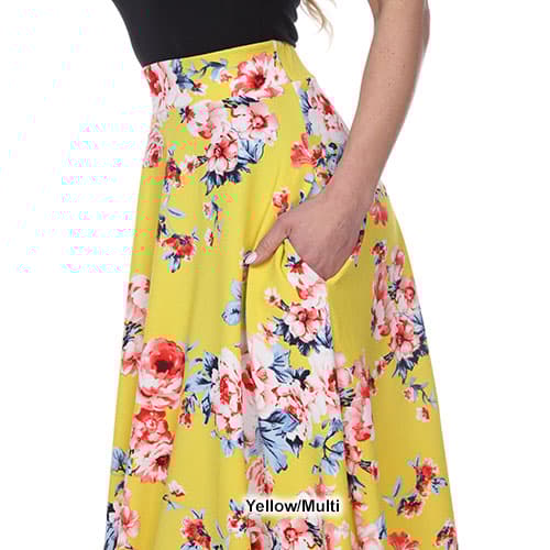 Womens White Mark Floral Flared Print Midi Skirt