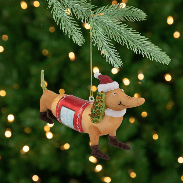 Northlight Dachshund Dog with Santa Hat Glass Christmas Ornament - image 