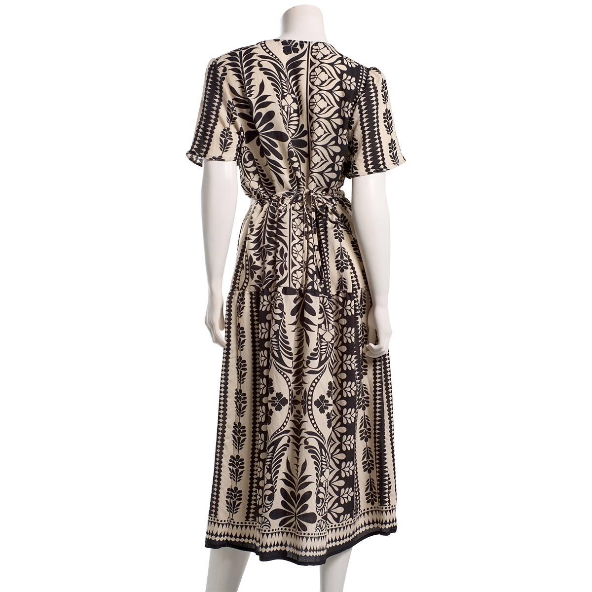 Womens Figueroa & Flower Short Sleeve Leaf V-Neck Midi Dress