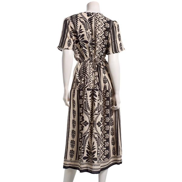 Womens Figueroa & Flower Short Sleeve Leaf V-Neck Midi Dress