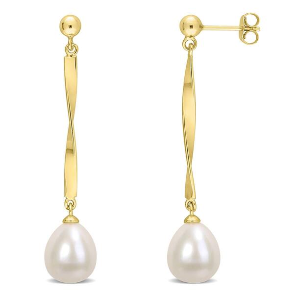 Gemstone Classics&#40;tm&#41;  Freshwater Pearl Yellow Silver Drop Earrings - image 