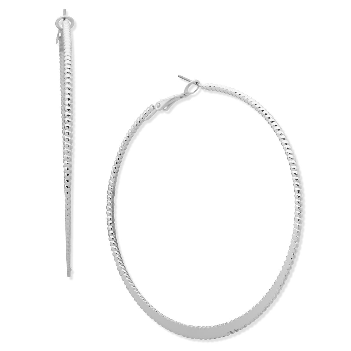 Nine West Silver-Tone 70mm Textured Hoop Earrings