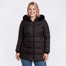 Juniors Plus Snobbish 3/4 Length Fur Trim Jacket