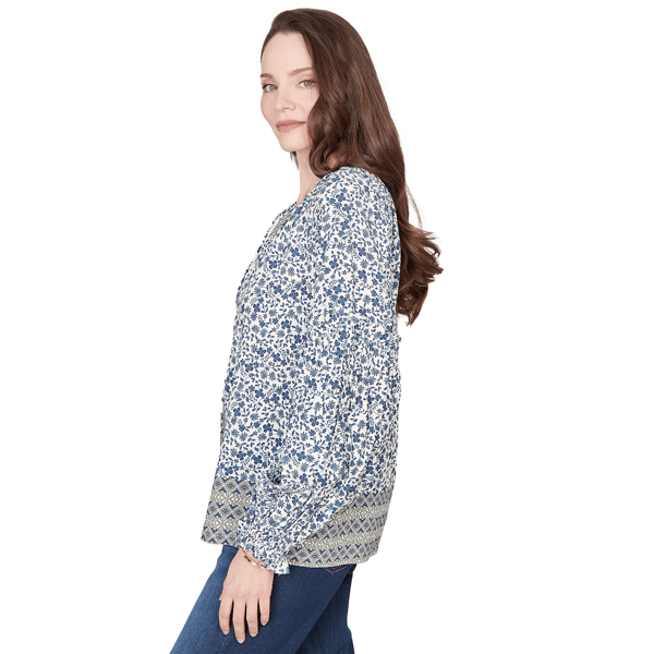 Petite Skye’s the Limit Fresh Start Ruffle Ditsy Floral Blouse