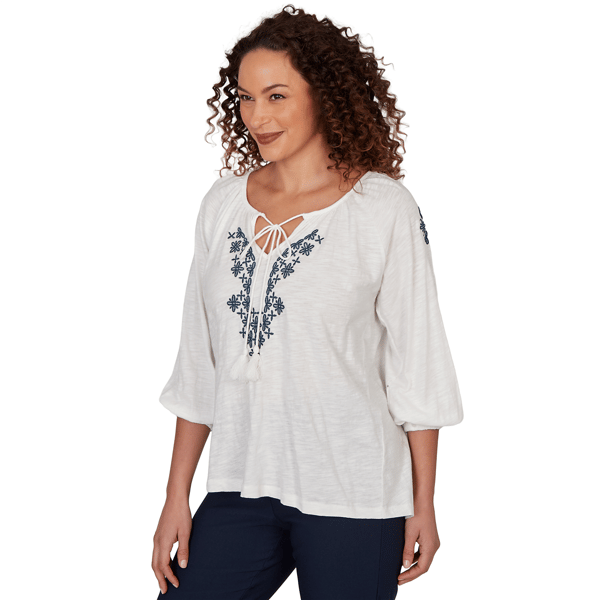 Plus Size Skye’s the Limit Summer Spice Embroidery Peasant Blouse