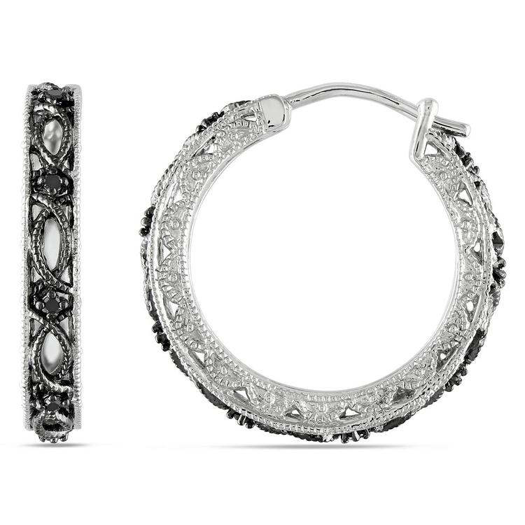 Radiant Rainbow(tm) 1/10kt. Black Diamond Hoop Earrings