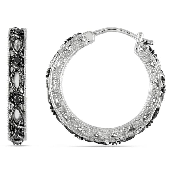 Radiant Rainbow(tm) 1/10kt. Black Diamond Hoop Earrings - image 