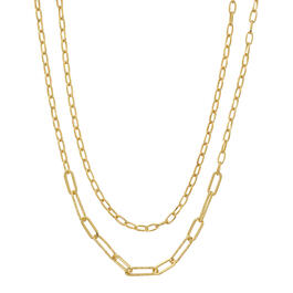 Design Collection Gold Plated 2-Row Textured Paper Clip Necklace
