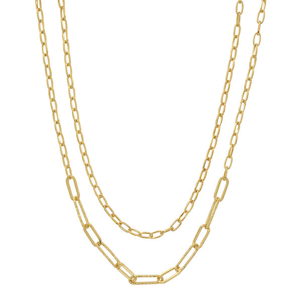 Design Collection Gold Plated 2-Row Textured Paper Clip Necklace - image 