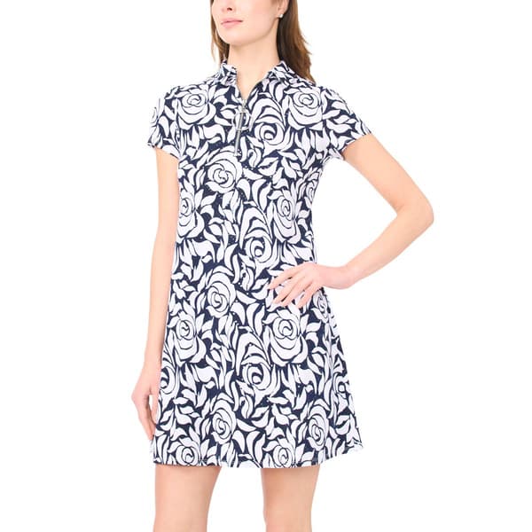 Womens MSK Short Sleeve Floral Disco Dot Shift Dress