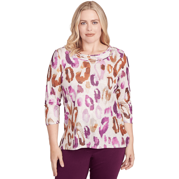 Womens Alfred Dunner Urban Legend 3/4 Sleeve Leopard Blouse - image 