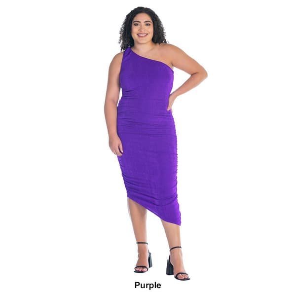 Plus Size 24/7 Comfort Apparel One Shoulder Ruched Bodycon Dress