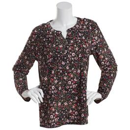 Womens Napa Valley 3/4 Sleeve Dot Floral Pleat Knit Blouse