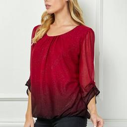 Womens Sara Michelle 3/4 Ruch Sleeve Ombre Glitter Blouse