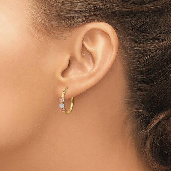 Womens Gold Classics&#8482; 14k Tri-Color Flower Hoop Earrings