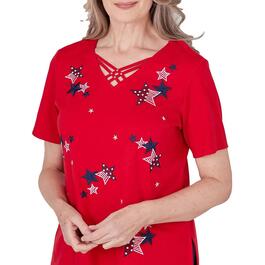 Petites Alfred Dunner All American Embroidered Tossed Stars Top