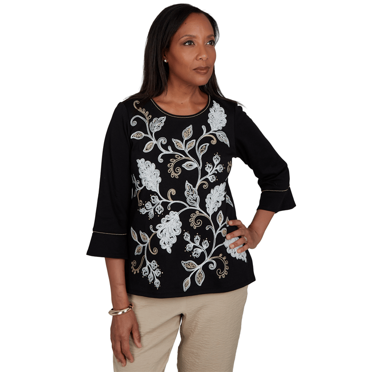 Womens Alfred Dunner Travel Advisory Leaf Embroidery Blouse