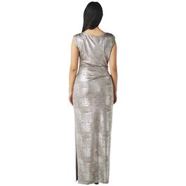 Womens Connected Apparel Drape Neck Metallic Sheath Gown